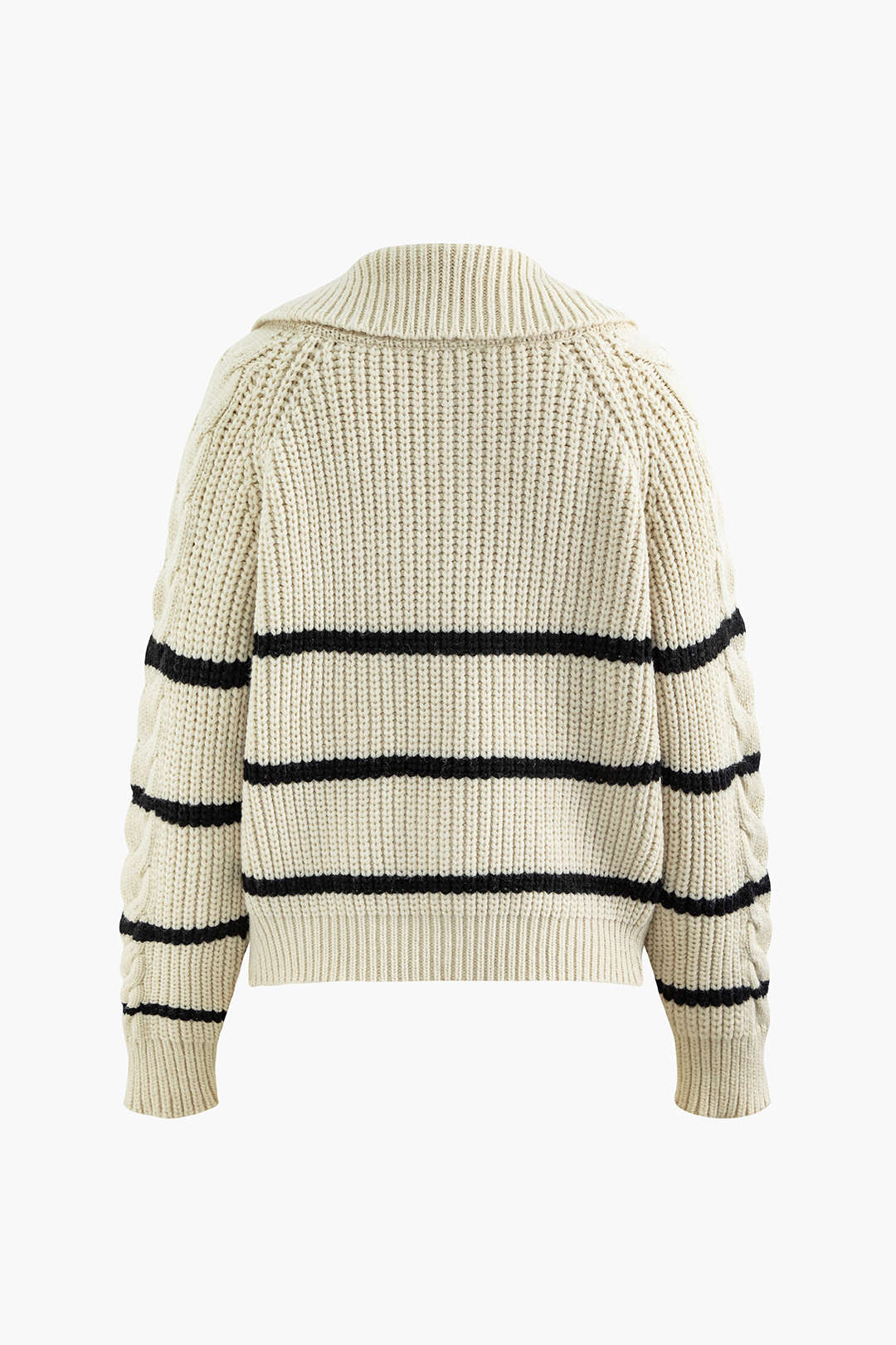 Contrast Stripe Zipper Collar Cable Knit Sweater