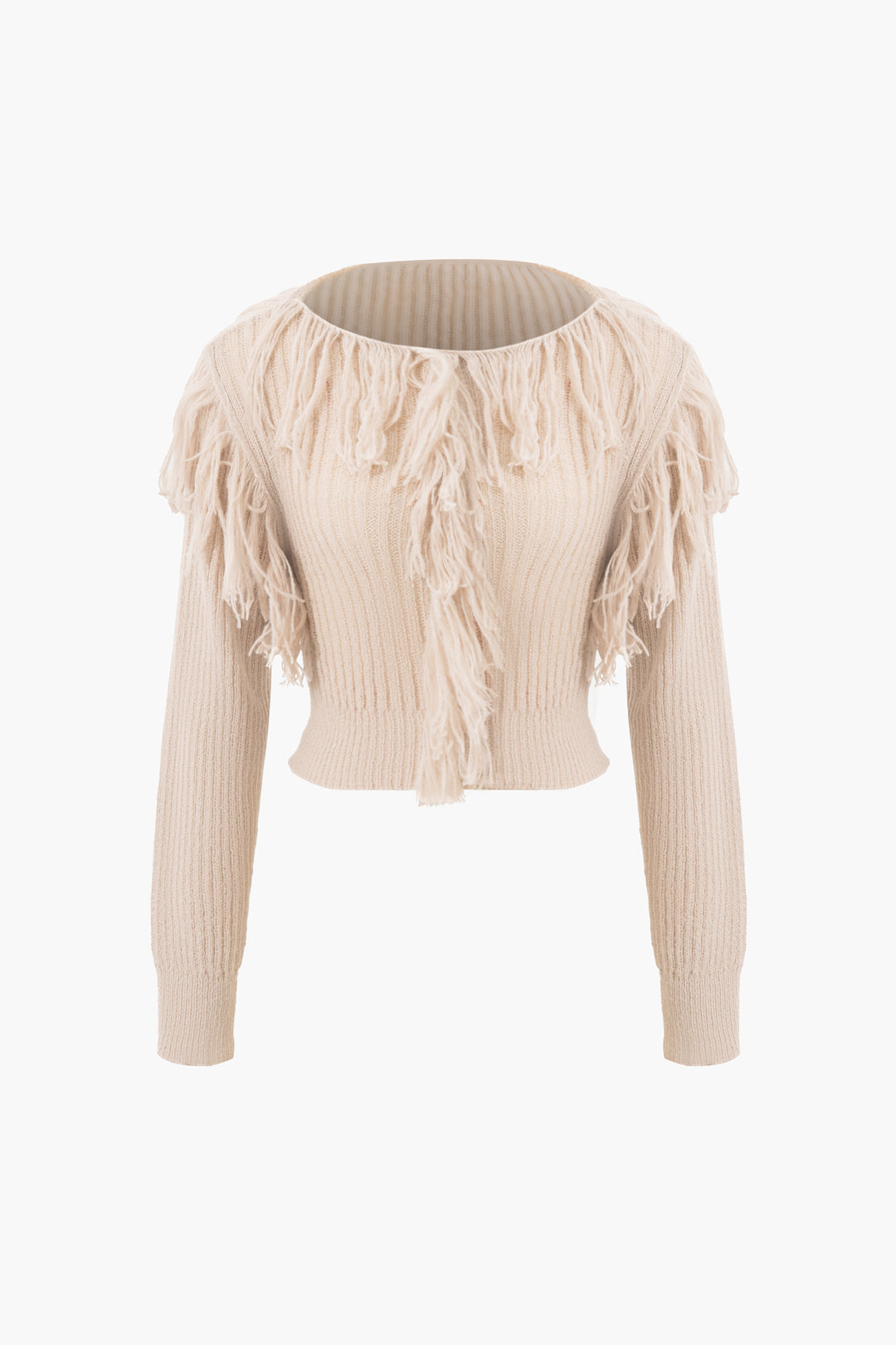 Fringe Detail Long Sleeve Knit Sweater And Knit Pants Set