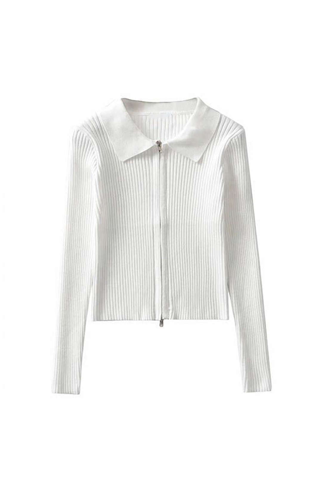 Zip Up Collar Long Sleeve Rib Knit Cardigan