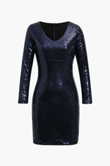 Long Sleeve V-neck Sequin Mini Dress