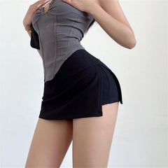 Damen Minirock Sexy Low Waist Casual Side Split Sports Solid Color Fashion Slim Bodycon Kurze Röcke Jogger 