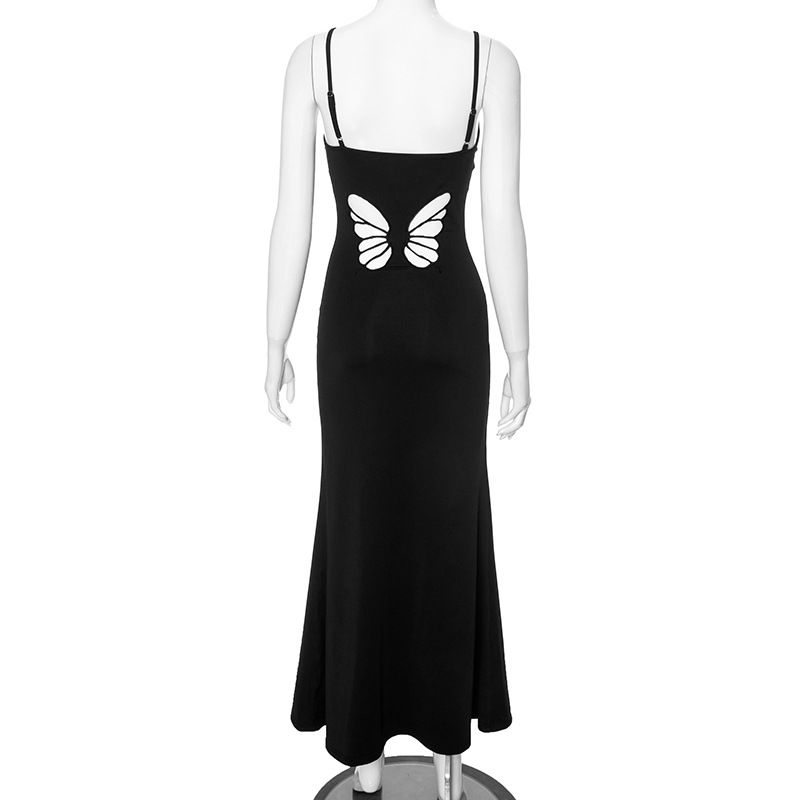 Sexy Hollow Butterfly Backless Dresses Women Y2K Summer Elegant Outfits Lady Red Maxi Dress Bodycon Birthday Party Club Sundress