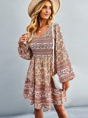 Bohemia A-Line Loose Floral Printed V-Neck Dress