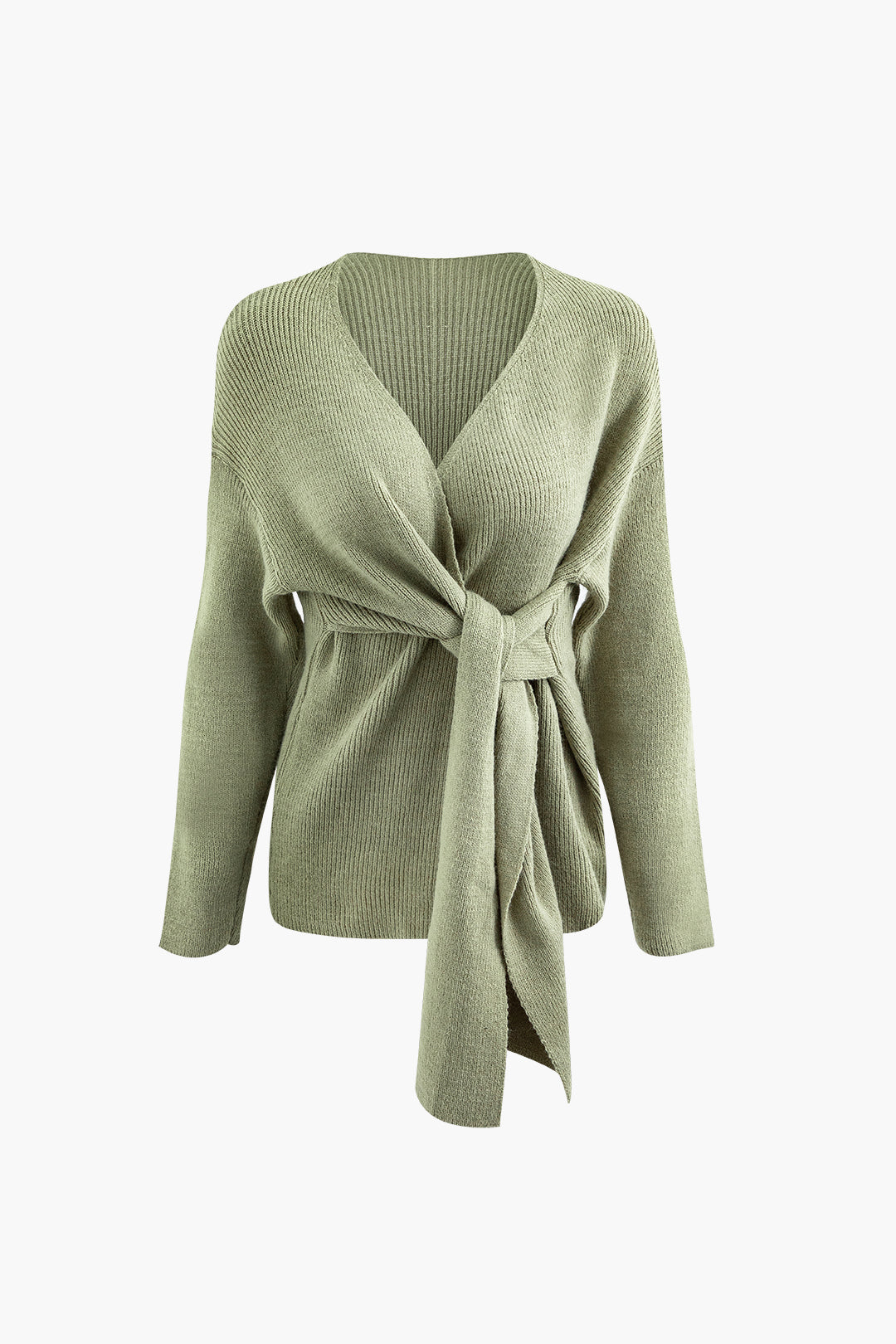 V-neck Wrap Knot Long Sleeve Sweater