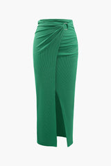 O Ring Ruched Wrap Slit Midi Skirt