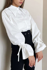 Self Tie Sleeve Long Sleeve Shirt