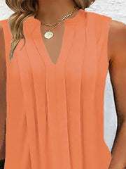 Loose Sleeveless Pleated Solid Color V-neck Mini Dresses