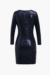 Long Sleeve V-neck Sequin Mini Dress