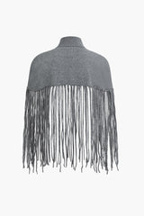 Braided Fringe Hem Mock Neck Knit Top