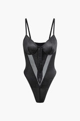 Hood And Eye Mesh Slip Bustier Bodysuit