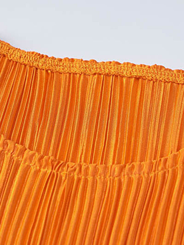 Pleated Solid Color Split-Joint Long Sleeves Skinny Round-Neck Maxi Dresses