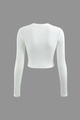 Solid Round Neck Long Sleeve Crop Top