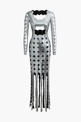 Cut Out Backless Tassel Long Sleeve Maxi Dress