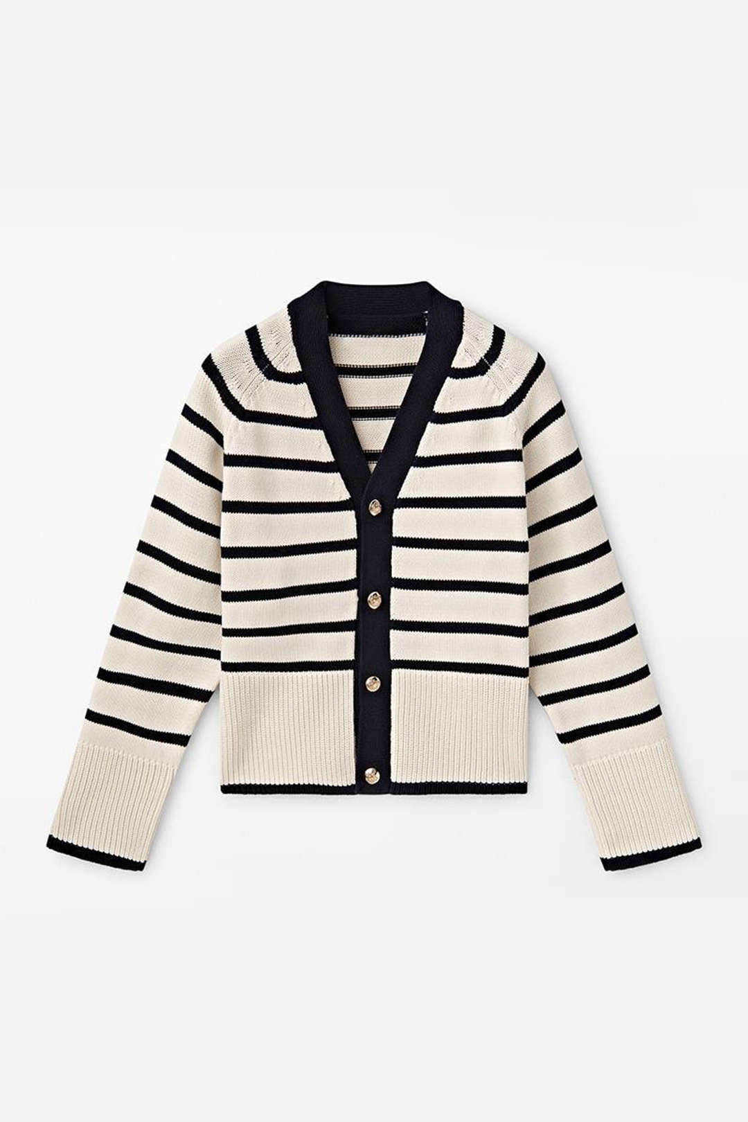 Contrast Stripe V-neck Knit Cardigan