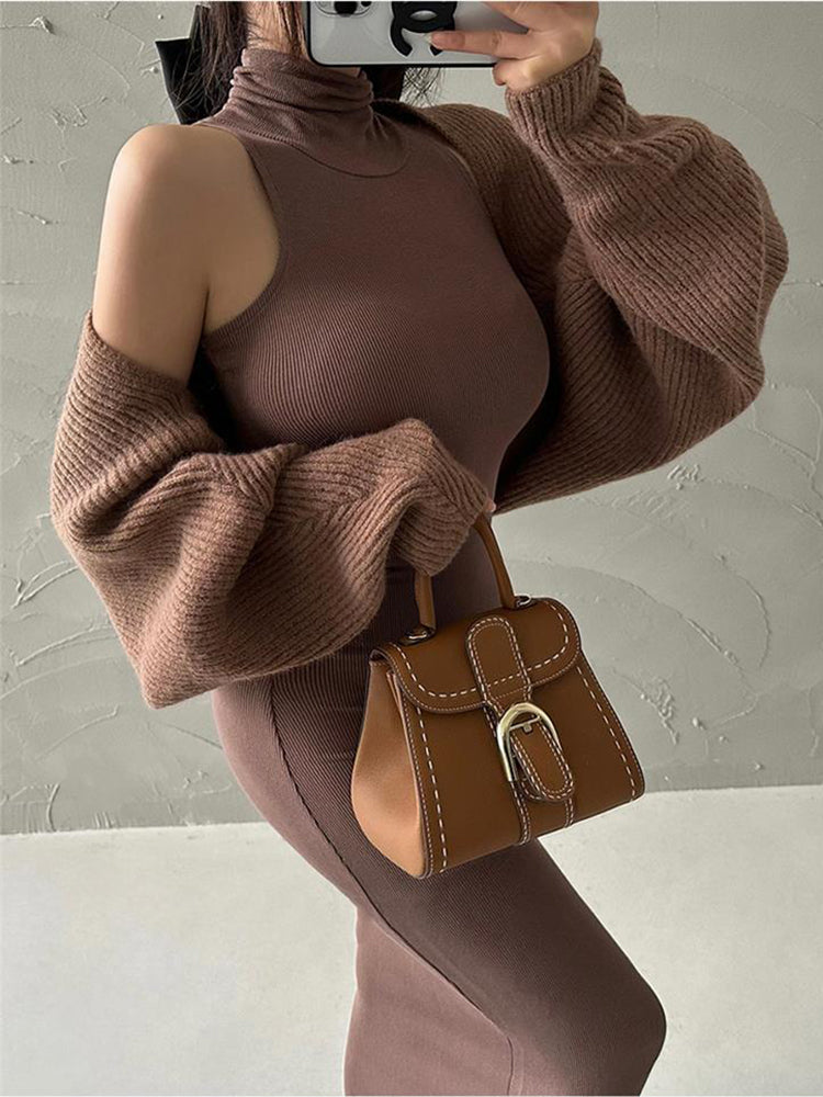 Red Skinny Sexy Turtleneck Midi Dress Women Evening Party Ladies Elastic Hip Wrap Elegant Bodycon Dresses Y2k Clothing