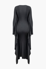 Einfarbiges Maxikleid mit Fledermausärmeln 