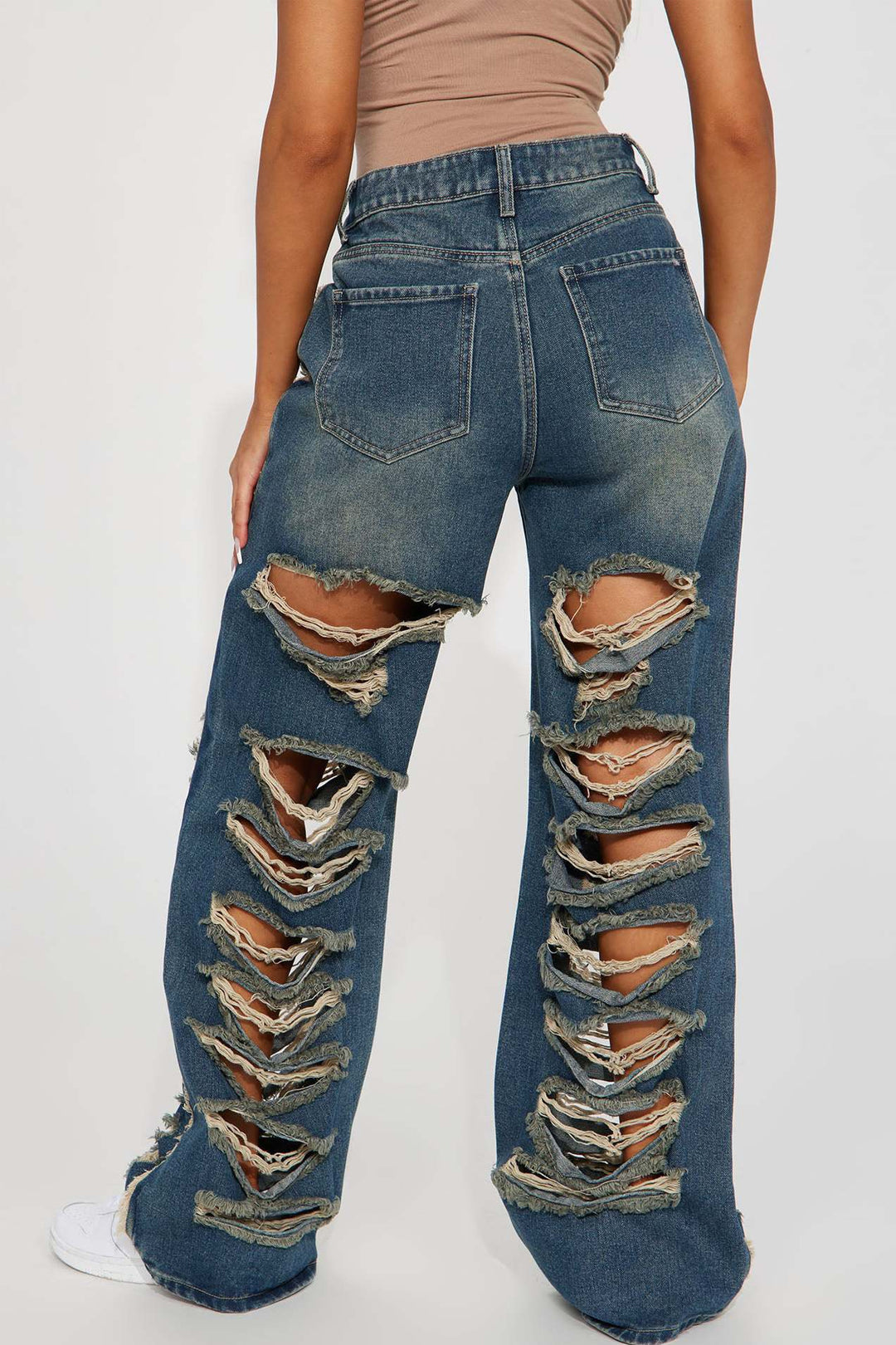 Low Rise Ripped Straight Leg Jeans