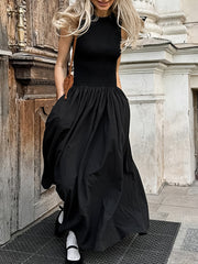 A-Line Sleeveless Solid Color Split-Joint Round-Neck Maxi Dresses