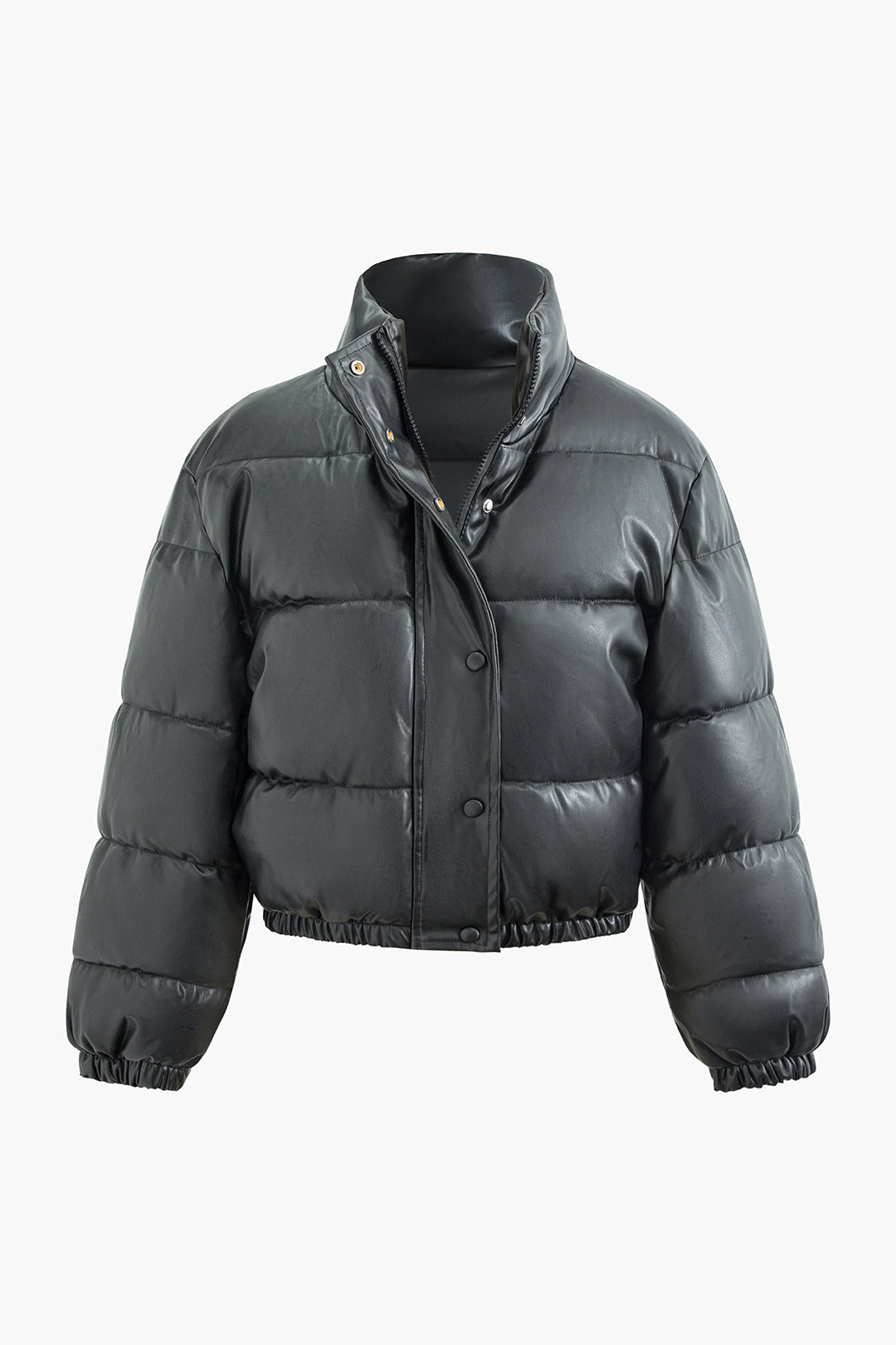 Button Front Stand Collar Puffer Jacket