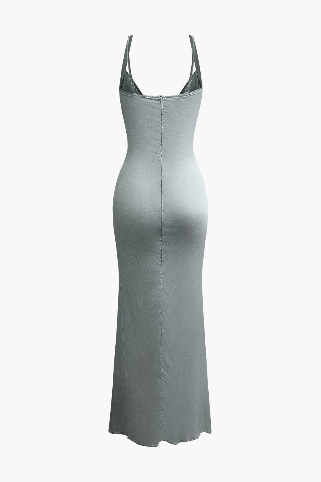 Maxikleid aus Satin mit Schlitz und V-Ausschnitt 
