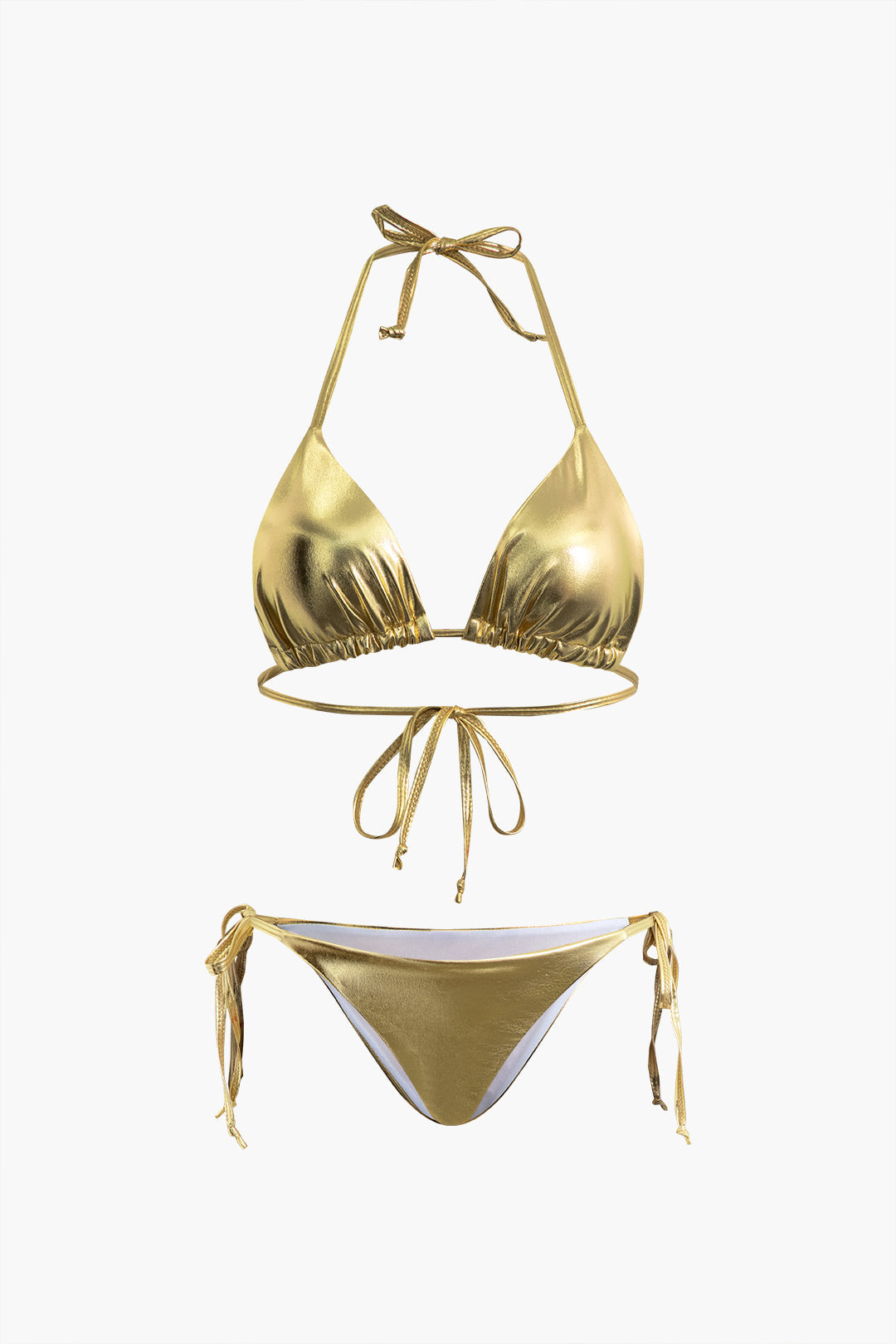 Metallic Tie Halter Bikini Set