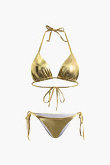 Metallic Tie Halter Bikini Set