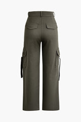 Flap Pocket Tie Straight Leg Cargo Pants