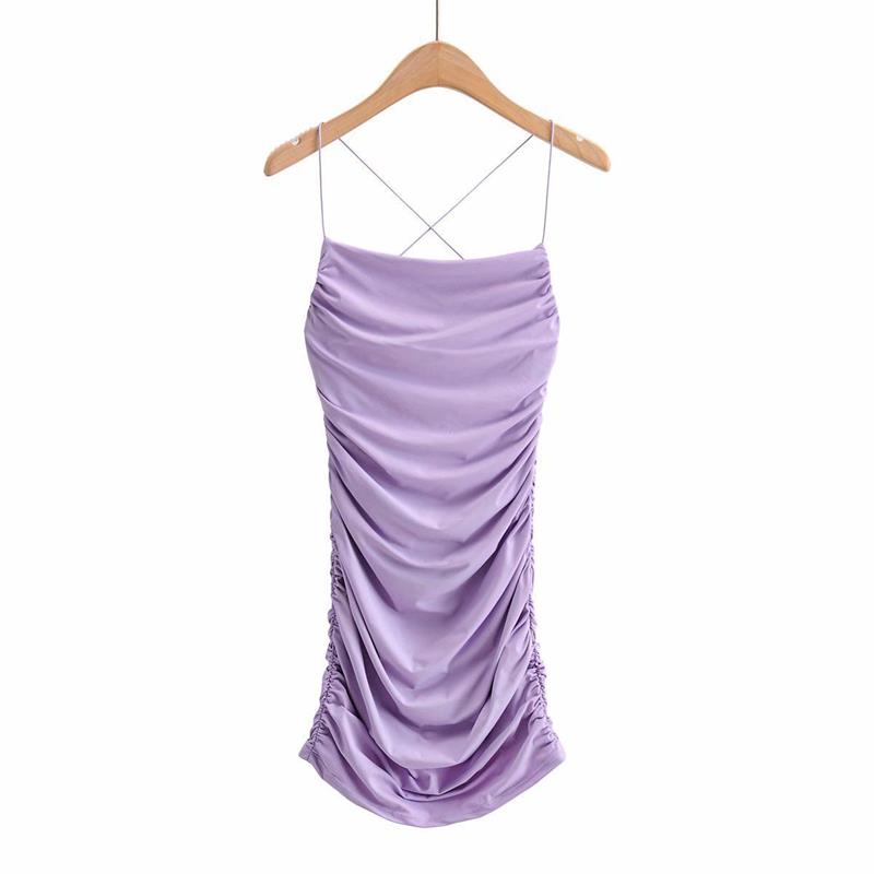 Summer Sexy Strap Cross Backless Skinny Mini Dresses Women Sleeveless Pleated Bottom Wrapped Hip Dress Bodycon Club