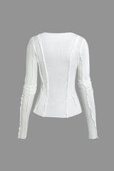 Sheer Pleated Detail Long Sleeve Top