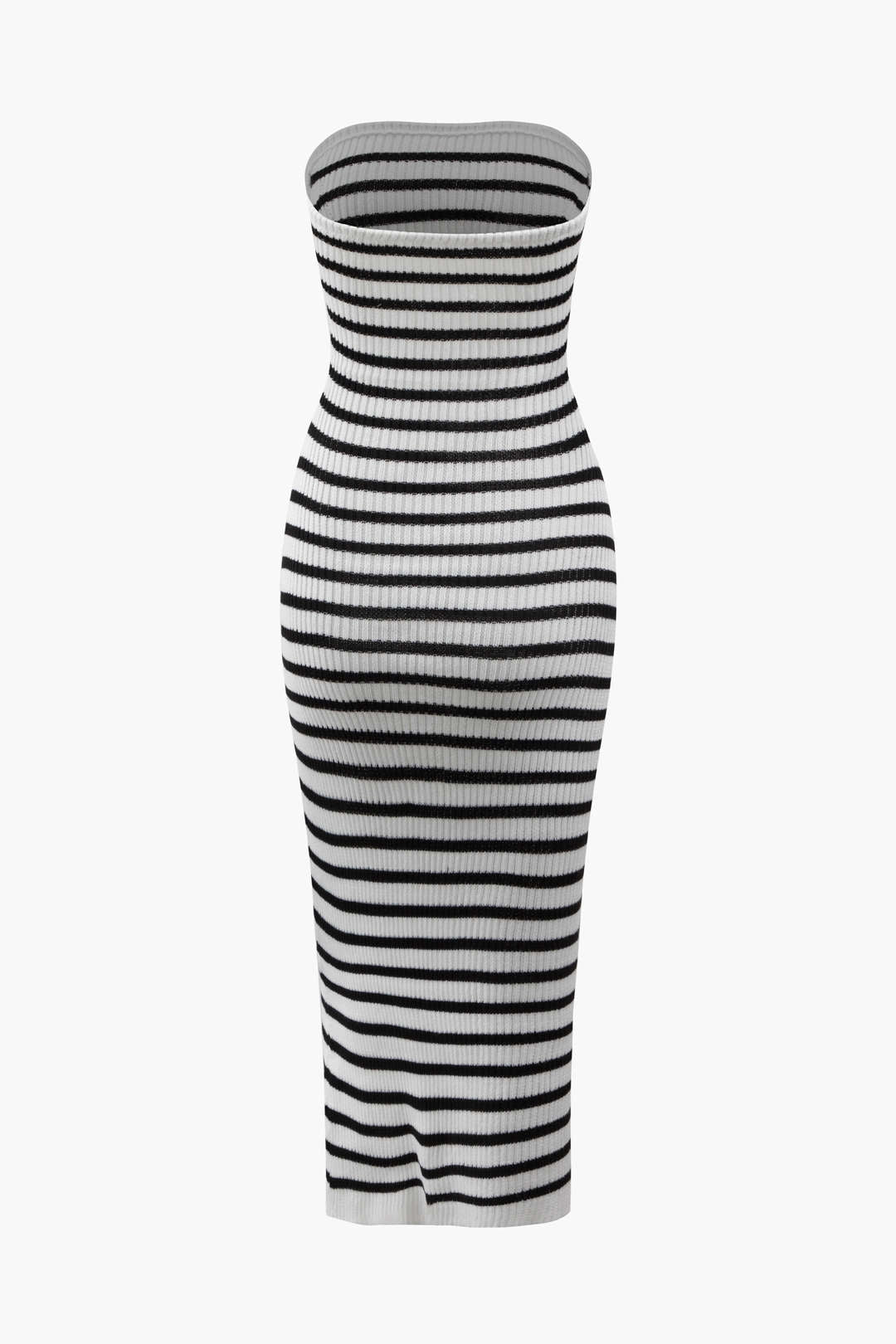 Stripe Cut Out Knit Strapless Midi Dress