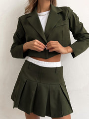 Black Blazer Sets 2024 Fashion Two Piece Cropped Blazer Jacket Coat And Mini Skirts Sets For Women Casual Suit StreetwearChristmas Gifts