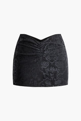 Set aus Jacquard-Korsett-Oberteil mit geflochtener Krawatte und V-Ausschnitt und gerüschtem Minirock 