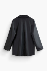 V-neck Faux Leather Single Breasted Blazer