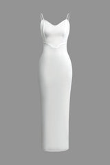 Einfarbiges, rückenfreies Maxikleid mit Schlitz und V-Ausschnitt 