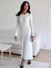 TARXUXY Long Sleeve Knitted Dress For Women Autumn Winter Slim Sexy Striped Sweater Long Dresses Female Elegant Party ClothesChristmas Gifts