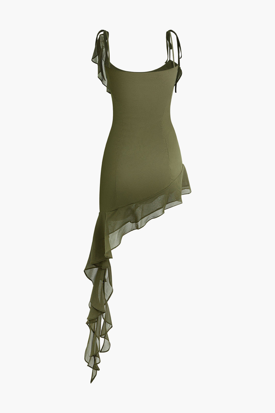 Einfarbiges Minikleid mit asymmetrischem Saum und Rüschen 