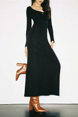 Long Sleeve Slit Back Knit Maxi Dress