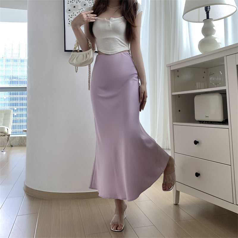 Mode Y2K Casual Frauen Langen Rock Frühling Elastische Hohe Taille A-linie Casual Weibliche Satin Röcke High Street Lady Midi Röcke 