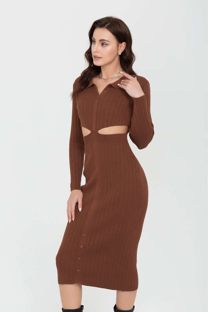 Knitted Buttons Down Midi Dress