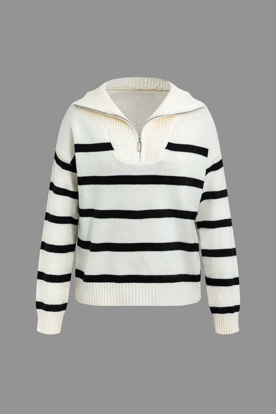 Contrast Stripe Half-zip Knit Sweater