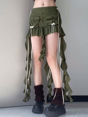 Splice Folds Mini Skirt For Women Pocket High Waist Bnadage Skirts Womens 2023 Party Casual Lace Up Slim Skirts Ladies