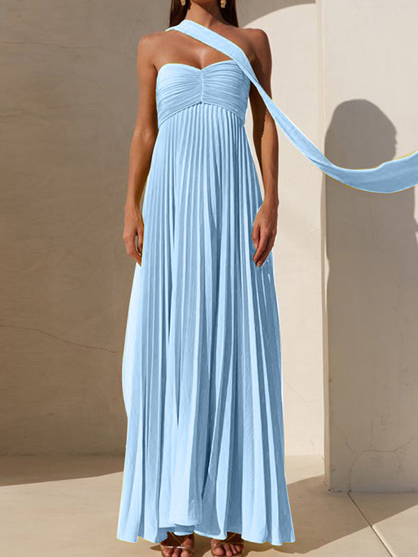 Solid Color Pleated Tube Elegant Maxi Dresses