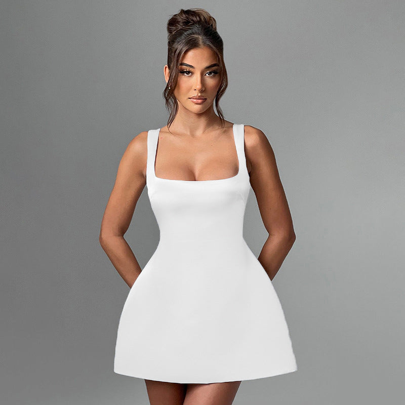 Sleeveless Sexy Strapless Mini Dress Solid Patchwork High Waist Summer Fashion Female Bodycon Plunge Vacation Dress NewChristmas Gifts