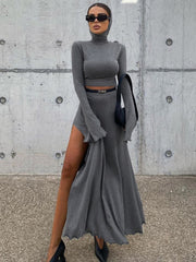 Loose Side Slit Skirt Two Piece Sets Womens Outfits 2024 Women Dress Sets Short Long Sleeve Hoodies And Skirts Suit Femme