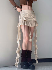 Splice Folds Mini Skirt For Women Pocket High Waist Bnadage Skirts Womens 2023 Party Casual Lace Up Slim Skirts Ladies