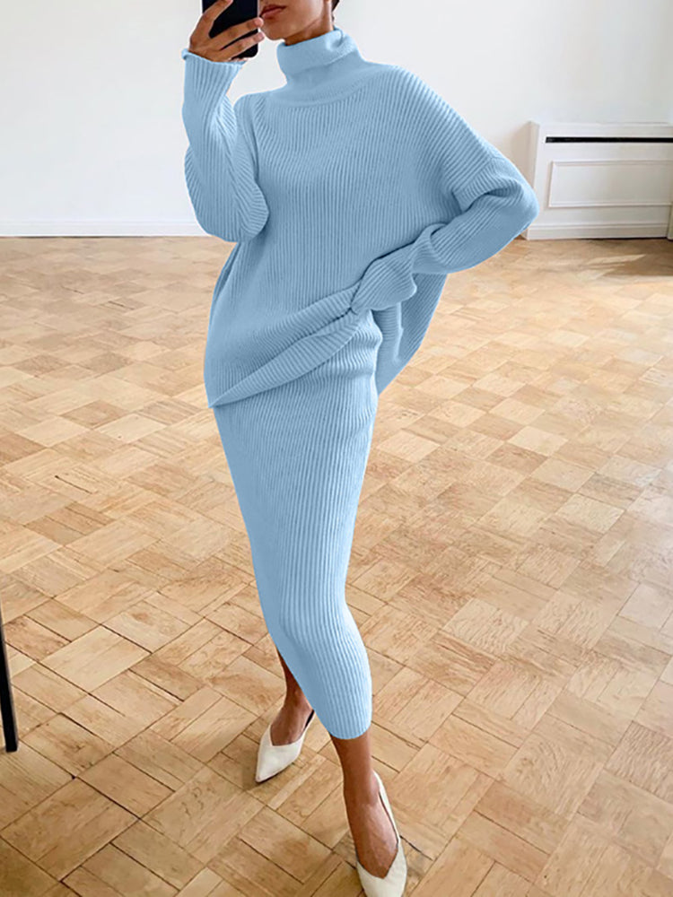 Strickrock-Sets für Damen, Herbst und Winter, Rollkragenpullover und lange Bleistiftröcke, elegante 2-teilige Sets, Pullover-Outfits, Weihnachtsgeschenke 