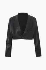 Faux Leather Cropped Blazer And Wrap Skirt Set