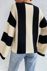 Contrast Stripe Bell Sleeve Knit Pullover Sweater