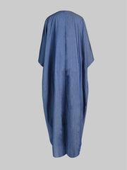 Batwing Sleeves Loose Solid Color Split-Joint V-neck Maxi Dresses