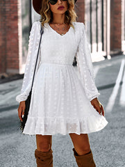Vacation High Waisted Loose Solid  V-Neck Dress